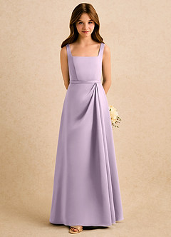 Azazie Emiko Girls Formal vestidos de niña de las flores Vestido Lila Esmerilada de Satin Mate de Línea A con Plisado image3