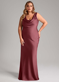 Azazie Rylina Bridesmaid Dresses Desert Rose Mermaid Stretch Satin Dress image7