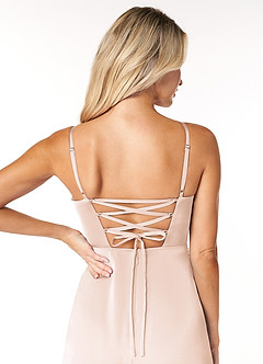 Azazie Marchella Bridesmaid Dresses Blushing Pink A-Line Corset Stretch Satin Dress image3
