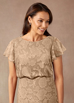 Azazie Lehi Mother of the Bride Dresses Champagne A-Line Boatneck Floral Burnout Dress image6