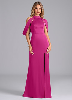 Azazie Bonny Bridesmaid Dresses Fuchsia Mermaid Off the Shoulder Stretch Satin Dress image1