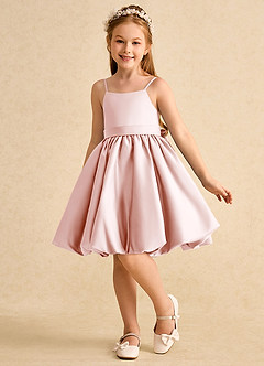 Azazie Davine Blumenmädchenkleider A-Linie Spaghetti Riemen Matte Satin Kleid Zartrosa image5