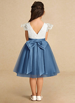 Azazie Vetty Flower Girl Dresses Ivory Steel Blue A-Line Lace Tulle Dress image7