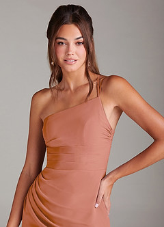 Azazie Eren Vestidos de damas de honor Vestido de Mai Tai de Gasa de Corte Recto con Hombro unilateral image6