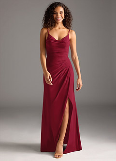 Azazie Deandra Bridesmaid Dresses Burgundy Mermaid Pleated Chiffon Dress image5