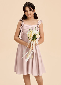 Azazie Kira Junior Blushing Pink A-Line Ruched Stretch Satin Dress image6