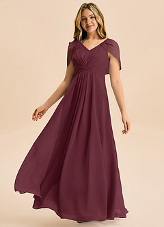 Azazie Emma Junior Robe Trapèze en Mousseline de soie Plissée Cabernet image4