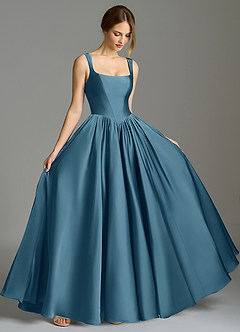 Azazie Verina 신부 들러리 드레스 A라인 주름진 스트레치 새틴 바닥 길이 드레스 image5