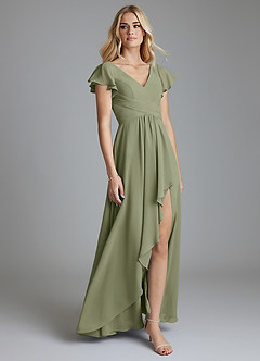 Azazie Omari Vestidos de damas de honor Vestido de Pistacho de Gasa de Corte en A image1