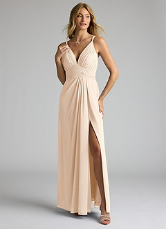 Azazie Maren Allure Bridesmaid Dresses White Alabaster A-Line V-Neck Lace Chiffon Dress image7