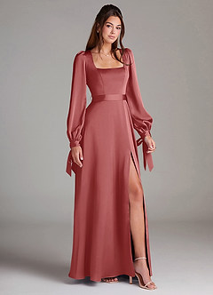 Azazie Leonia Robes de demoiselle d'honneur Robe Trapèze en Satin extensible Manche longue Antique Rose image3