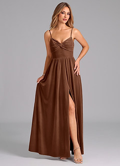 Azazie Zeya Suknie dla druhen Linia A Pofałdowany Aksamit Do ziemi Sukienka image4