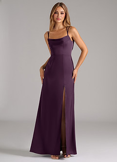 Azazie Callan Bridesmaid Dresses Plum A-Line Pleated Stretch Satin Convertible Dress image5