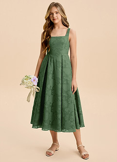 Azazie Amalie Junior Eucalyptus A-Line Ruched Floral Burnout Dress image3