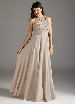 Azazie Charlize Robes de demoiselle d'honneur Robe Trapèze en Satin extensible Ue épaule Givre image2