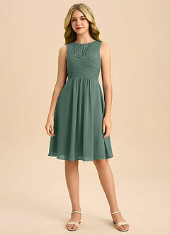 Azazie Skyla Junior Jurk van Chiffon met A-Lijn Geplooid Zeemos image3