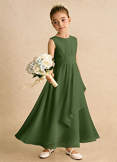 Azazie Edelweiss Flower Girl Dresses Olive A-Line Pleated Chiffon Dress image3