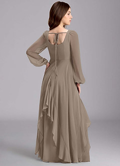 Azazie Clara Junior Vestido de Gris Pardo de Gasa de Corte en A con Blusón image8