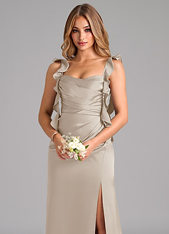 Azazie Jessamine Brautjungfernkleider A-Linie Korsett Stretch-Satin Kleid Frost image7