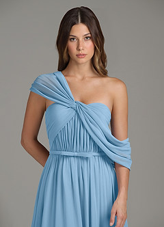 Azazie Nyah Bridesmaid Dresses Steel Blue A-Line Off the Shoulder Chiffon Dress image7