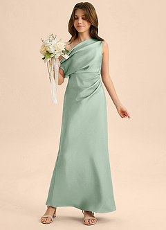 Azazie Emerson Junior Etui Schulterfrei Stretch-Satin Kleid Agave image1