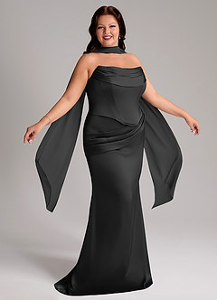 Azazie Sorrel Bridesmaid Dresses Black Mermaid Strapless Stretch Satin Convertible Dress image9