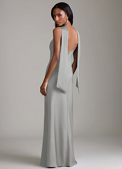 Azazie Cassiana Jurken voor bruidsmeisjes Jurk van Stretch Satijn met Zeemeermin Geplooid Zilver image2