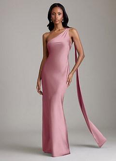 Azazie Juniper Bridesmaid Dresses Vintage Mauve Mermaid One Shoulder Stretch Satin Dress image4