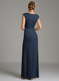 Azazie Chantal Robes de demoiselle d'honneur Robe Sirène en Jersey extensible de qualité supérieure Plissé Bleu Marine Foncé image2