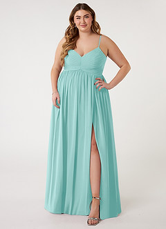 Azazie Alia Bridesmaid Dresses Aqua A-Line Pleated Chiffon Dress image6