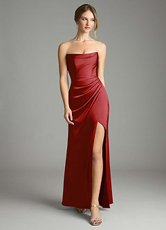 Azazie Leonis Bridesmaid Dresses Pomegranate Mermaid Pleated Stretch Satin Convertible Dress image5