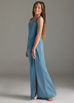 Azazie Mero Junior Steel Blue Mermaid Pleated Stretch Satin Dress image4