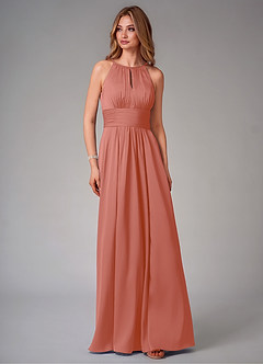 Azazie Bonnie Bridesmaid Dresses Salmon Pink A-Line Pleated Stretch Satin Dress image6