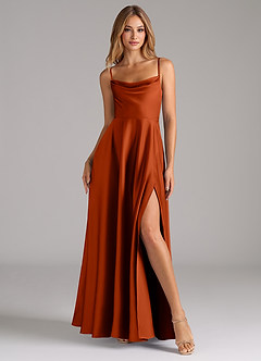 Azazie Elle Brautjungfernkleider A-Linie Plissee Stretch-Satin Kleid Paprika image4