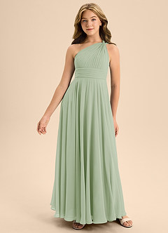 Azazie Charlize Junior Dusty Sage A-Line Pleated Chiffon Dress image3