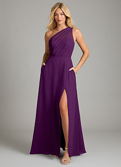 Azazie Phaedra Bridesmaid Dresses Grape A-Line One Shoulder Chiffon Dress image11