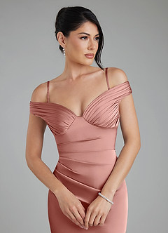 Azazie Stella Bridesmaid Dresses Rosette Sheath Corset Stretch Satin Convertible Dress image8