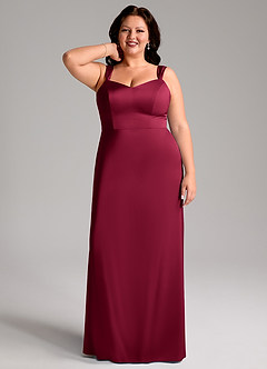 Azazie Denice Bridesmaid Dresses Burgundy Sheath Pleated Stretch Satin Dress image9