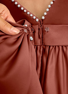 Azazie Dumpling vestidos de niña de las flores Vestido de Castaño de Satin Mate de Corte en A con Lazo image7