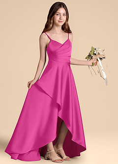 Azazie Prisha Junior A-Linie Plissee Stretch-Satin Kleid Fuchsia image8