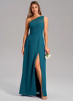 Azazie Phaedra Jurken voor bruidsmeisjes Jurk van Chiffon met A-Lijn One-Shoulder Inkt Blauw image1