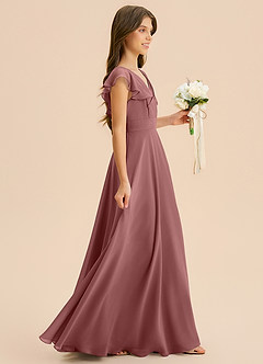 Azazie Anysa Junior Robe Trapèze en Mousseline de soie Rayé Rose Du Désert image4