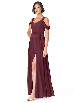 Azazie Lianne Bridesmaid Dresses Cabernet A-Line Off the Shoulder Chiffon Dress image3