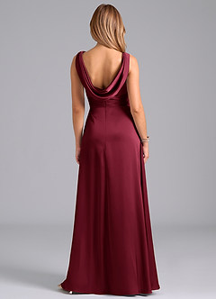 Azazie Karina Bridesmaid Dresses Burgundy A-Line Pleated Stretch Satin Dress image6