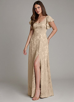 Azazie Keya Brautjungfernkleider A-Linie Gestreift Jacquard Kleid Taupe Jacquard image1