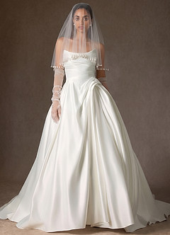 front Fingertip Cascading Pearl Fringe Bridal Cape Veil