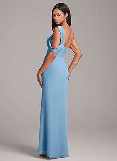 Azazie Wynter Jurken voor bruidsmeisjes Jurk van Chiffon met Kolom Off the Shoulder Staal Blauw image5
