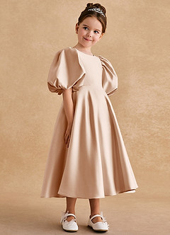 Azazie Sugarplum Flower Girl Dresses English Rose A-Line with Sleeves Matte Satin Dress image6