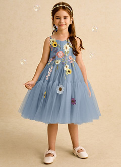 Azazie Osea Sukienki dla dziewczynek sypiących kwiaty Suknia balowa Pofałdowany Tiul Długość do kolan Sukienka image3