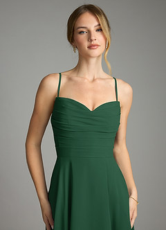 Azazie Ayla Abiti da Damigella Abito A-Line in Chiffon Scollo a Cuore Verde Scuro image3